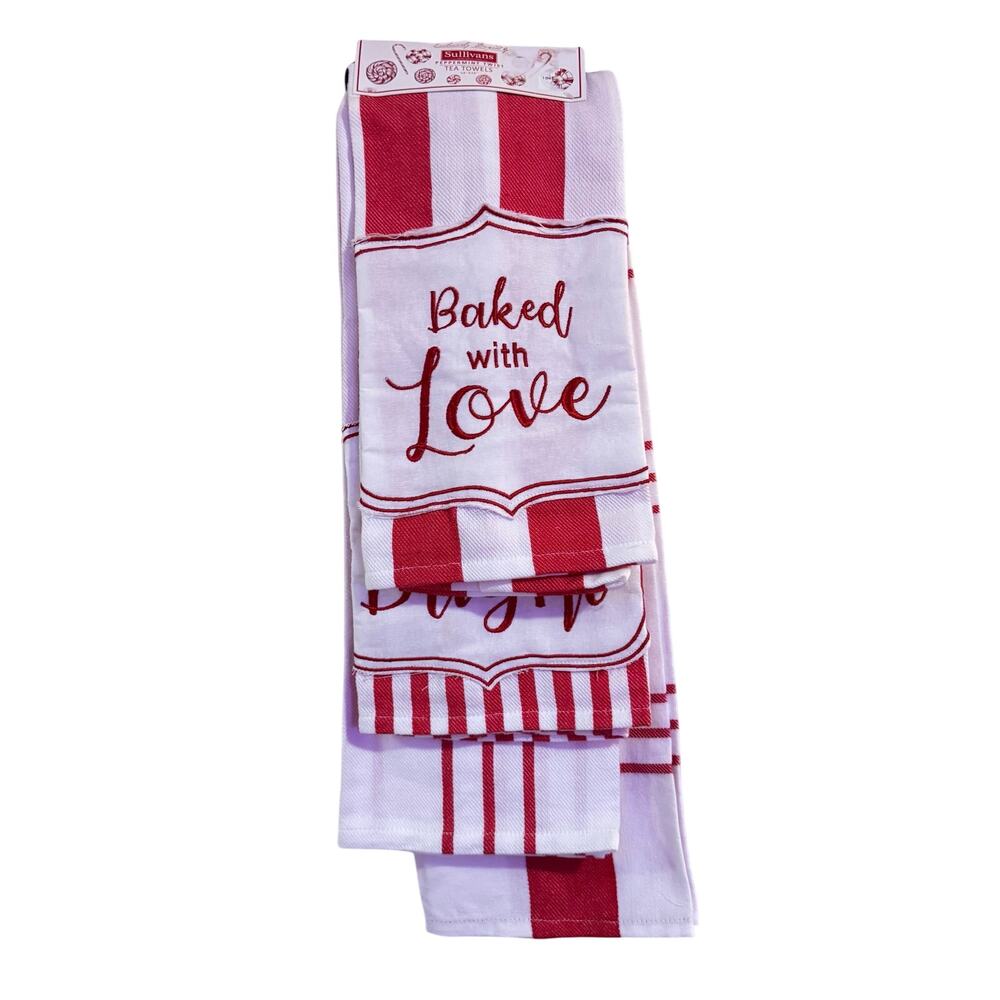 Sullivan’s Peppermint Twist 28” x 28” Tea Towels Red/White (4) NWT